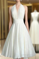 Vintage Tea-Length Chiffon Wedding Dresses With Halter Neck And Bow