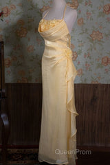 Vintage Yellow Halter Neck Floral Evening Prom Gown Fairy Princess Evening Prom Dresses