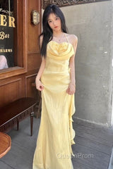 Vintage Yellow Halter Neck Floral Evening Prom Gown Fairy Princess Evening Prom Dresses