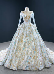 We Provide Colorful Sequins Ball Gown Long Sleeve Pleats Wedding Dress