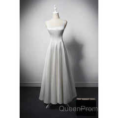 White A Line Satin Evening Prom Dresses French Style Formal Dresses