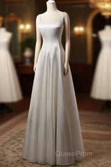 White A Line Satin Evening Prom Dresses French Style Formal Dresses