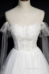 White Lace A-Line Tea Length Evening Prom Dresses