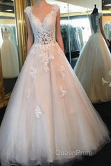White Lace Evening Prom Gown, A-Line Tulle See Through Evening Prom Dresses, Formal Dresses