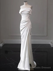 White Mermaid Pleats Off the Shoulder Wedding Dress