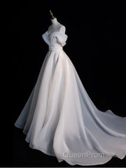White Organza Long Evening Prom Dresses, White Long Evening Dresses