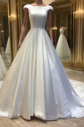 White round neck satin long Evening Prom gown, evening Dresses