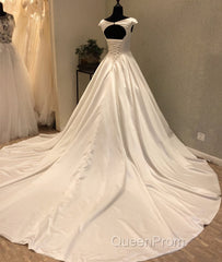 White round neck satin long Evening Prom gown, evening Dresses