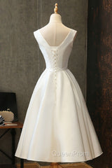 White Round Neck Satin Short Evening Prom Dresses White Homecoming Dresses