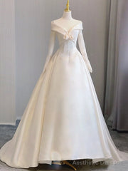 White Satin Long Sleeve Wedding Dress