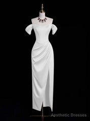 White Sheath Satin Off the Shoulder Wedding Dress