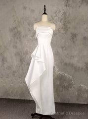 White Sheath Strapless Wedding Dress