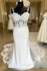 White Sheer Corset Mermaid Wedding Dresses With Mesh Train Sexy