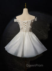 White Short Flowers Lace Short Party Dresses, White Graduation Dresses Evening Prom Dresses