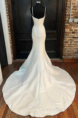 White Split Neck Trumpet Long Wedding Dresses