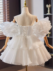White Sweetheart Neck Organza Short Evening Prom Dresses, White Homecoming Dresses