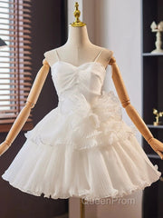 White Sweetheart Neck Organza Short Evening Prom Dresses, White Homecoming Dresses