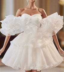 White Sweetheart Neck Organza Short Evening Prom Dresses, White Homecoming Dresses