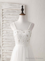 White Sweetheart Neck Tulle Beads Long Prom Dress White Evening Dress