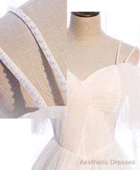 White Sweetheart Tulle Long Prom Dress, White Bridesmaid Dress