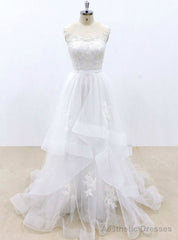 White Tulle Lace Appliques Cap Sleeve Wedding Dress
