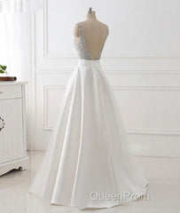 White v neck beads sequin long Evening Prom Dresses, white evening Dresses