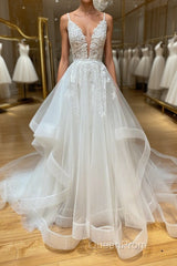 White v neck tulle lace long Evening Prom Dresses, white lace formal Dresses