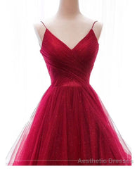 Wine Red Layers Tulle V-neckline Straps Formal Dress, Wine Red Evening Dress Party Dress