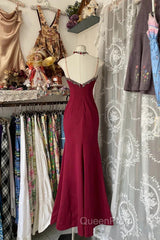 Wine Red Mermaid Straps Sweetheart Party Dresses, Wine Red Lace Evening Prom Dresses