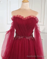 Wine Red Off Shoulder Beaded Long Formal Dress Wine Red Evening Dress prom dresses shops