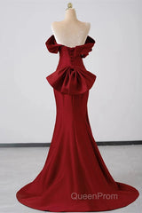 Wine Red Off Shoulder Mermaid Long Party Dresses, Wine Red Evening Dresses Evening Prom Dresses