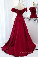 Wine Red Off Shoulder Sweetheart Long Party Dresses, Wine Red Evening Prom Dresses Evening Dresses