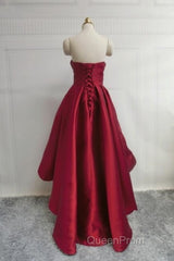 Wine Red Pretty High Low Party Dresses, Wine Red Homecoming Dresses, Lace-Up Junior Evening Prom Dresses