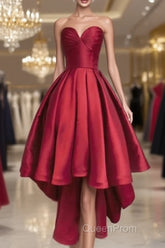 Wine Red Pretty High Low Party Dresses, Wine Red Homecoming Dresses, Lace-Up Junior Evening Prom Dresses