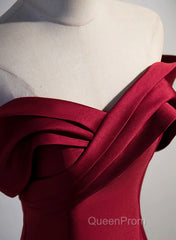 Wine Red Satin Long Party Dresses, A-Line Wine Red Satin Evening Prom Dresses