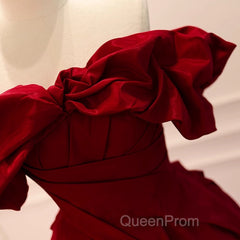 Wine Red Satin Off Shoulder Chic Long Party Dresses, Wine Red Sweetheart Evening Prom Dresses