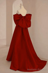Wine Red Satin Sweetheart Long A-Line Prom Dress, Wine Red Evening Dress