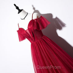 Wine Red Straps Off Shoulder Long Evening Prom Dresses Party Dresses, Formal Gown Evening Dresses