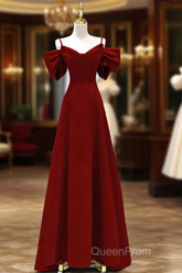 Wine Red Straps Sweetheart Long Formal Dresses, A-Line Wine Red Evening Prom Dresses