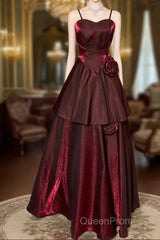 Wine Red Straps Sweetheart Vintage Style Party Dresses, Wine Red Evening Prom Dresses