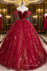 Wine Red Tulle Ball Gown Beaded Sweetheart Party Dresses, Wine Red Evening Prom Dresses