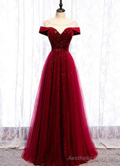 Wine Red Tulle with Velvet Long Party Dress, Wine Red Formal Dress Prom Dress