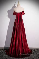 Wine Red Velvet Floor Length Long Formal Dresses, A-Line Velvet Bridesmaid Dresses