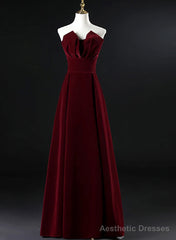 Wine Red Velvet Floor Length Long Prom Dress, Dark Red Party Dress