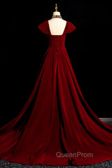 Wine Red Velvet Long Formal Dresses With Beadings, Wine Red Evening Prom Dresses