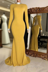 Winter Wedding Guest Dresses Long Sleeves High Neck Yellow Evening Prom Dresses