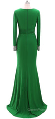 Women Long Mother of Bride Dresses Green Grey Long Sleeve V Neck Evening Dresses