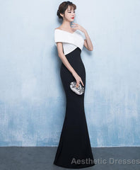 Mermaid White And Black Long Prom Dress Formal Dress