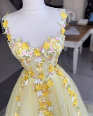 Yellow 3D Lace Embroidery Tulle Corset Dresses