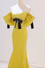 Yellow Mermaid Sweetheart Evening Prom Dresses, Off Shoulder Yellow Evening Dresses